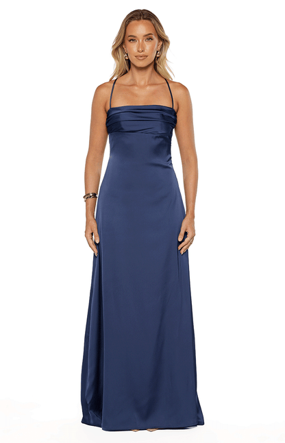 Vestido largo de satén azul marino Blaise