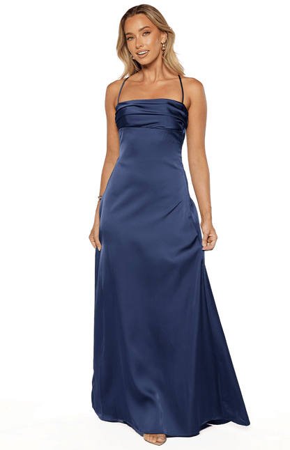 Vestido largo de satén azul marino Blaise