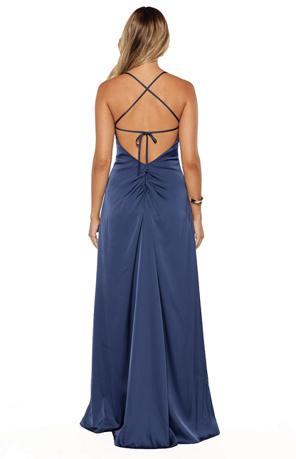 Vestido largo de satén azul marino Blaise