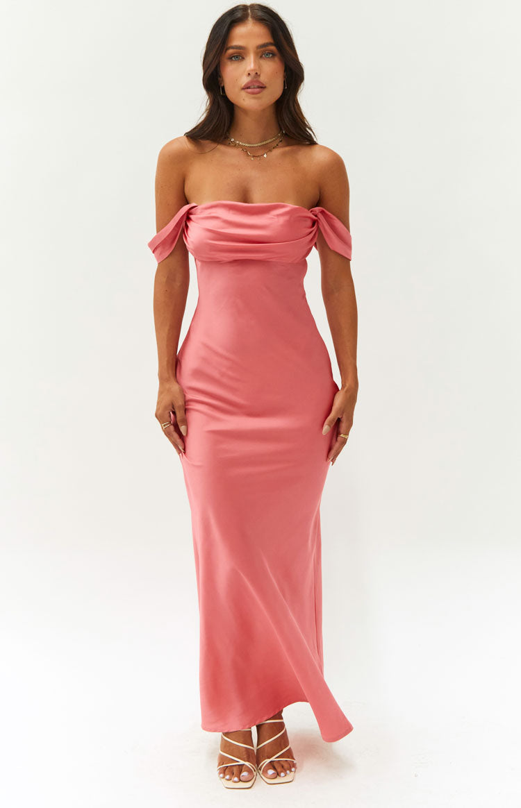 Vestido formal rosa con hombros descubiertos Ella