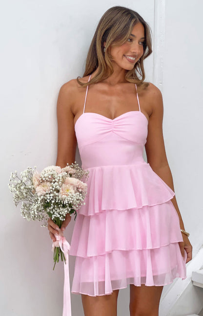 Minivestido rosa con volantes Georgie - PRE-ORDEN