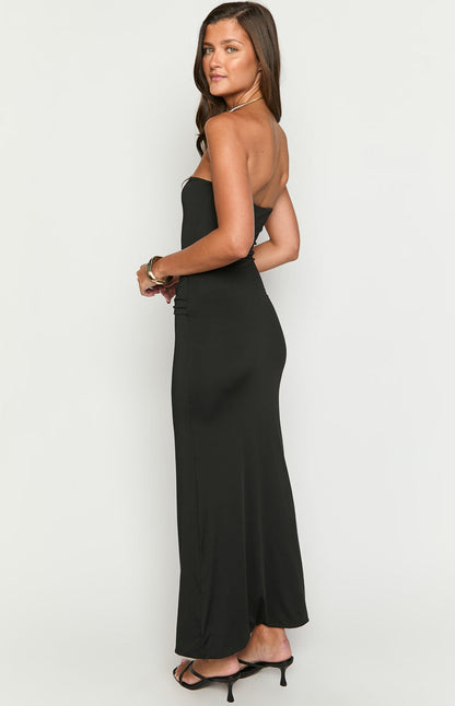 Vestido largo negro sin tirantes Matilda