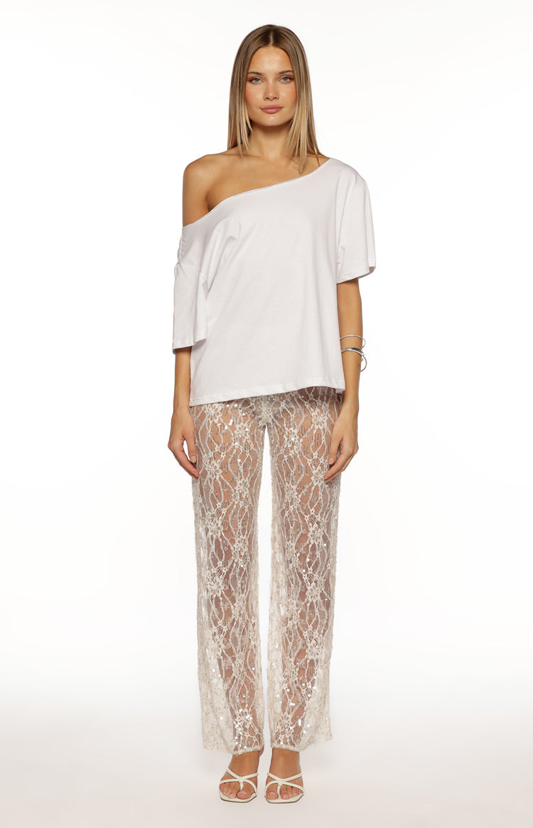 Pantalones transparentes de encaje con lentejuelas blancas Dani