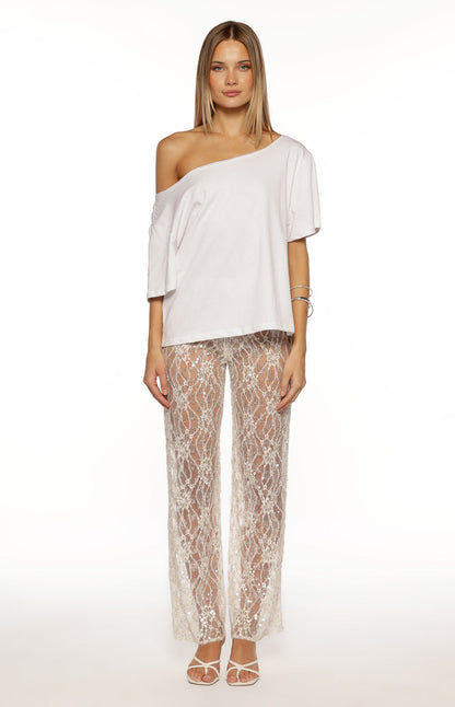 Pantalones transparentes de encaje con lentejuelas blancas Dani