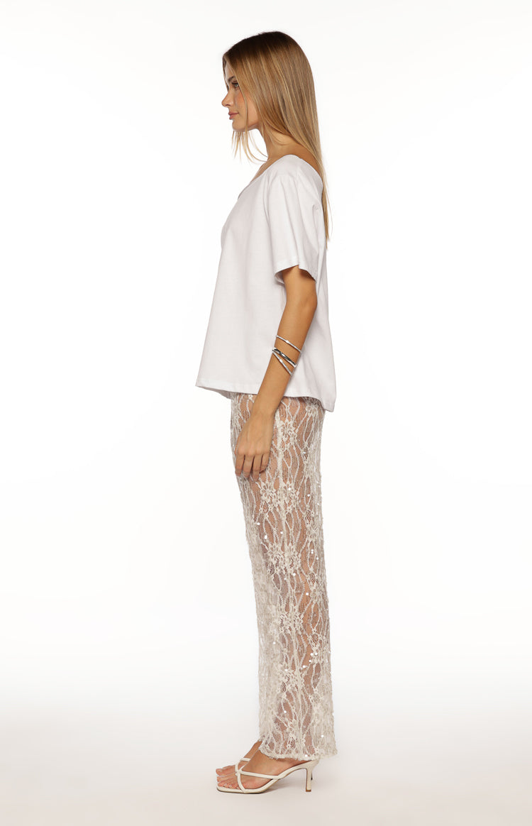 Pantalones transparentes de encaje con lentejuelas blancas Dani