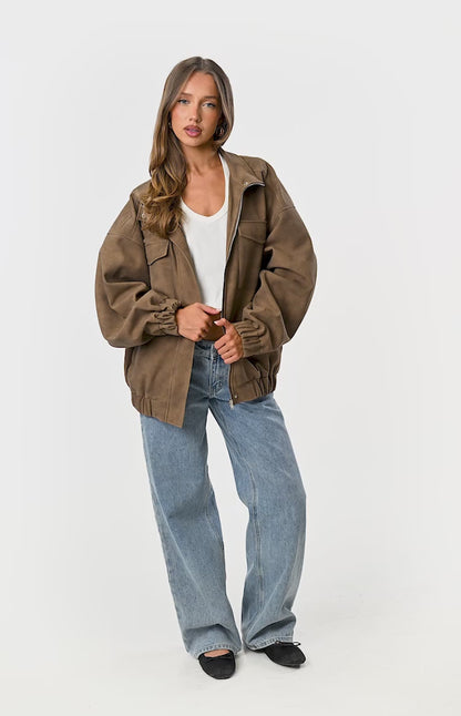 Chaqueta oversize con cuello de embudo «Sapna Brown»